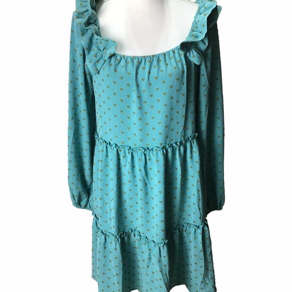 J.O.A. Women’s Size Medium Teal Ruffle Tiered Mini Dress Long Sleeve Style 15062 - Picture 4 of 16